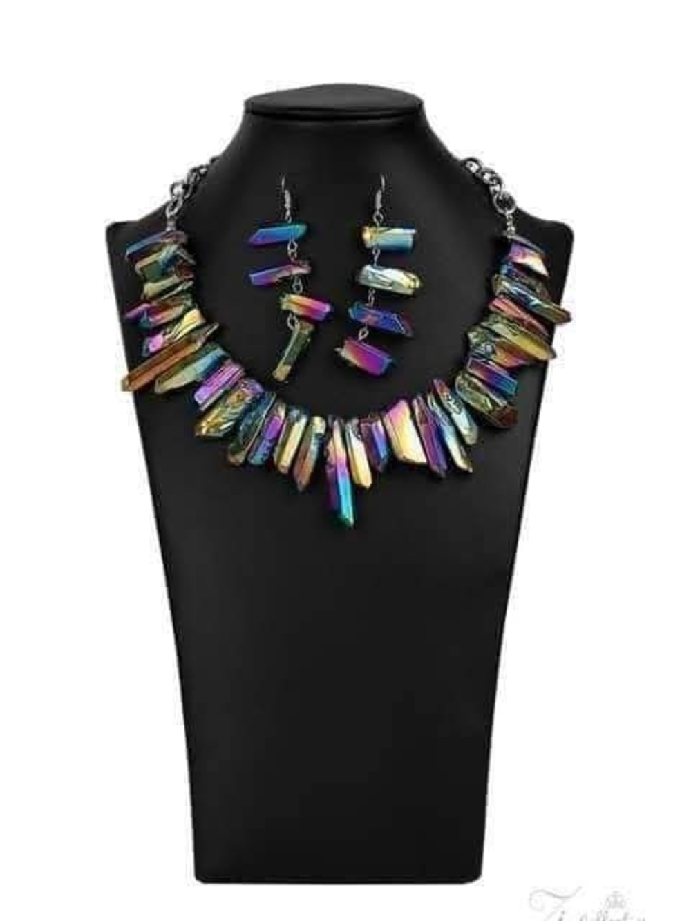 Charismatic Multicolored  Oil Spill Statement Necklace and Earrings